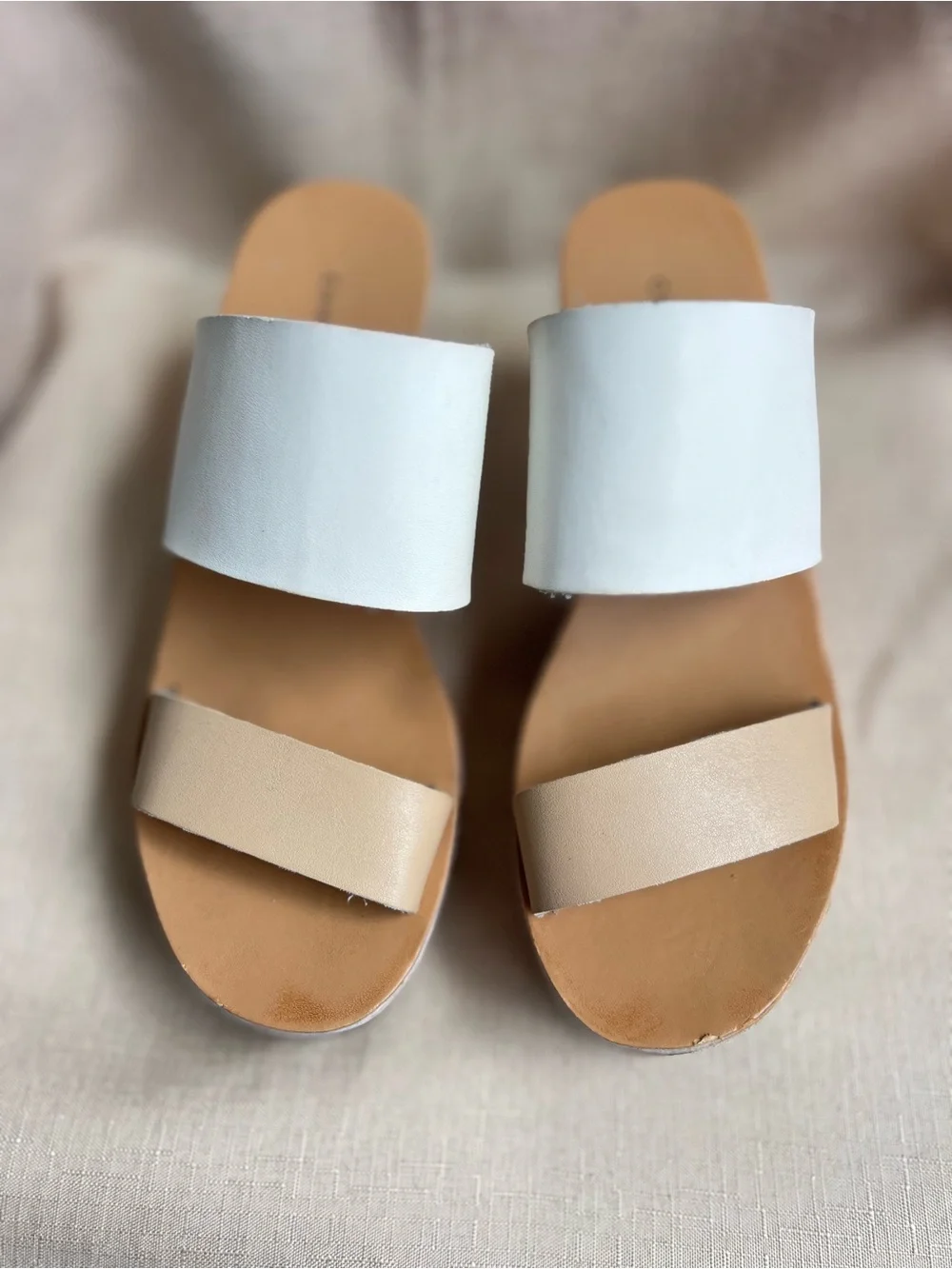 Chinese Laundry White and Beige Double-Band Wedge Sandals